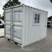 10' OFFICE / STORAGE CONTAINER, FORK POCKETS WITH SIDE DOOR ENTRANCE & SIDE WINDOW, APPROX 88€ W x