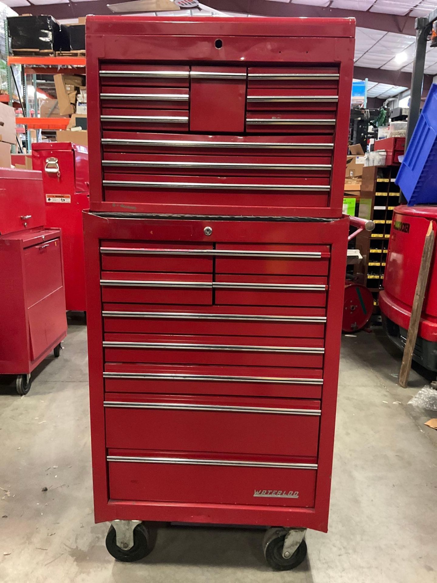 WATERLOO INDUSTRIAL PARTS CABINET / TOOL BOX ON WHEELS WITH CONTENTS , APPROX 30€ W x 18€ L x 6... - Image 2 of 16