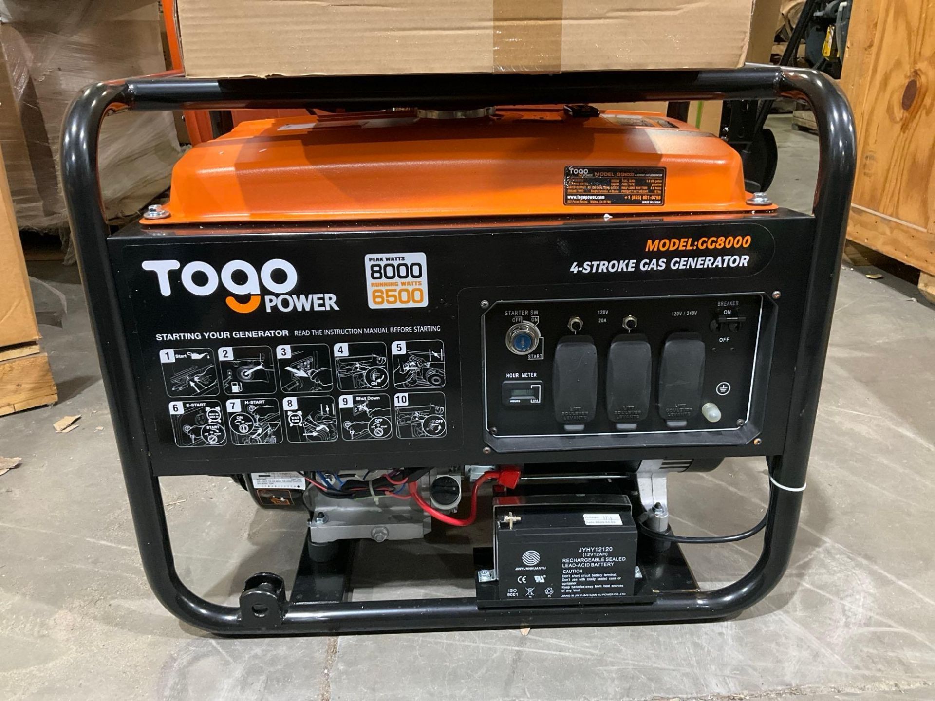 ( 1 ) UNUSED TOGO POWER 4-STROKE GAS GENERATOR MODEL GG8000, APPROX PEAK 8000W, APPROX RUNNING 65...