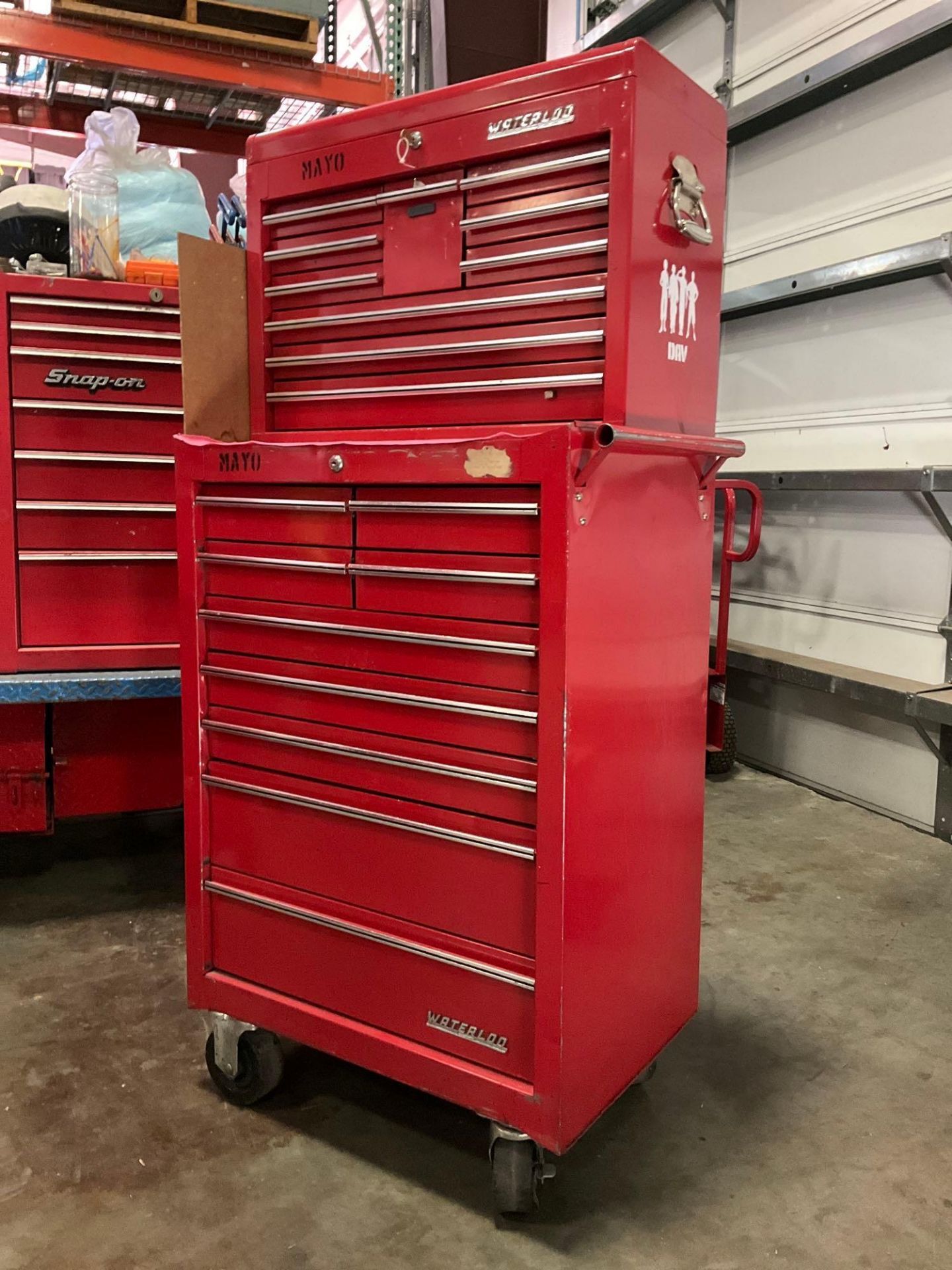 WATERLOO INDUSTRIAL PARTS CABINET / TOOL BOX ON WHEELS WITH CONTENTS , APPROX 30€ W x 18€ L x 6...