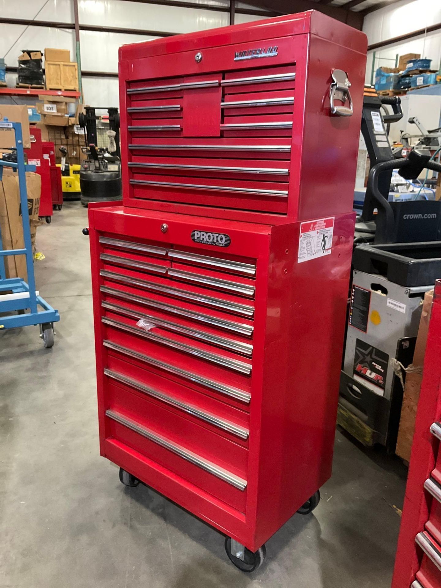 WATERLOO PROTO PROFESSIONAL INDUSTRIAL PARTS CABINET / TOOL BOX ON WHEELS WITH CONTENTS , APPROX ...