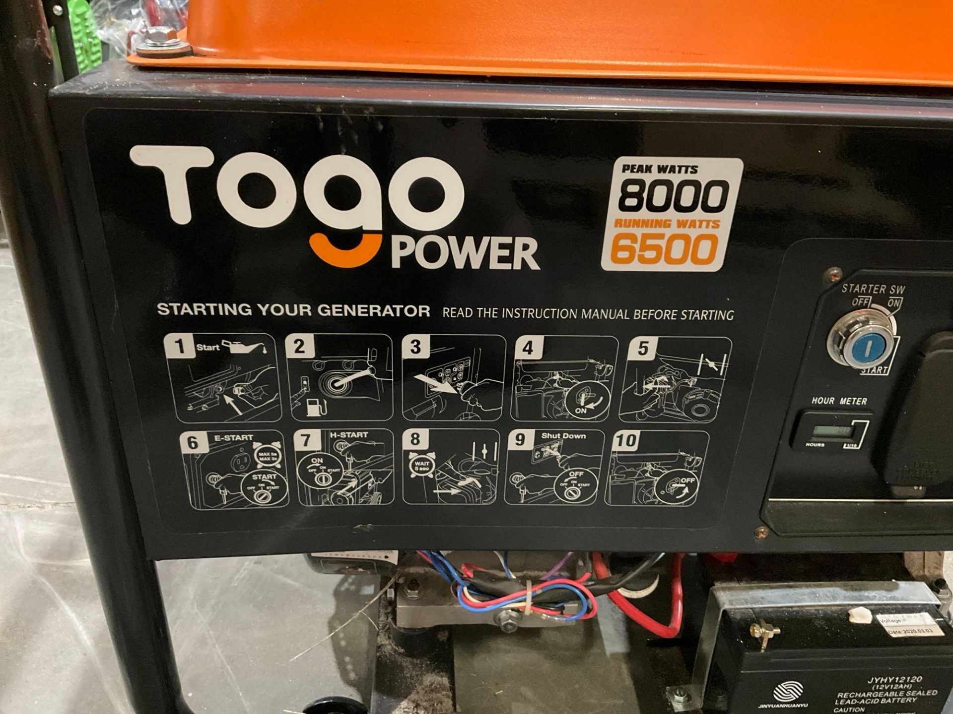 ( 1 ) UNUSED TOGO POWER 4-STROKE GAS GENERATOR MODEL GG8000, APPROX PEAK 8000W, APPROX RUNNING 65... - Image 6 of 11