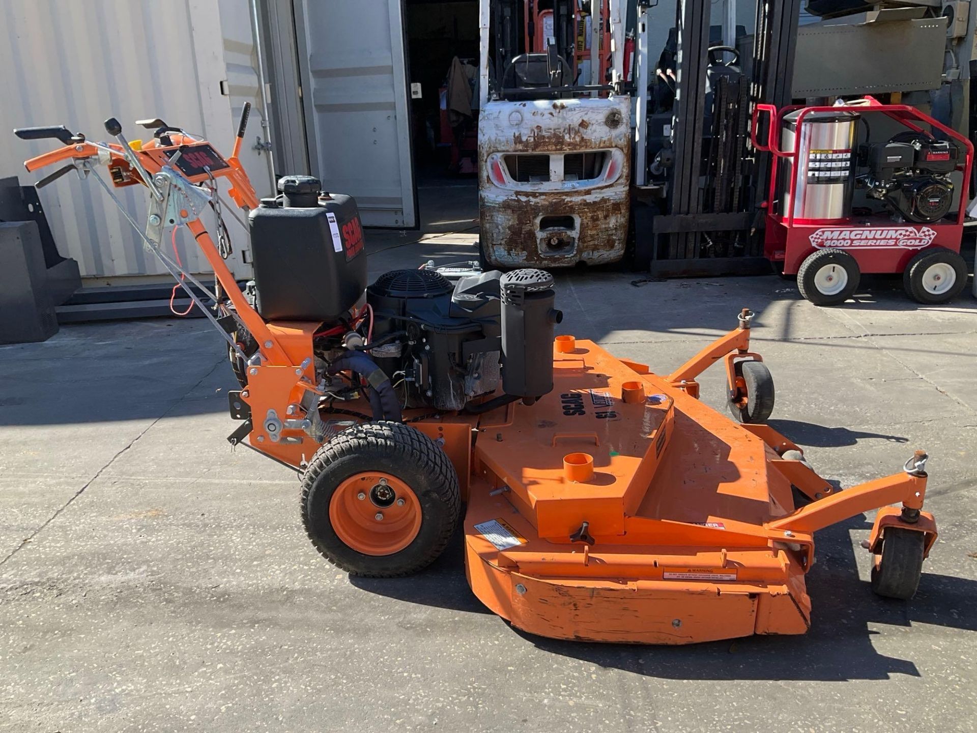 DEMO SCAG HYDRO-DRIVE WALK BEHIND COMMERCIAL MOWER MODEL SWZT 61-22FS, GAS POWER KAWASAKI MOTOR, ...