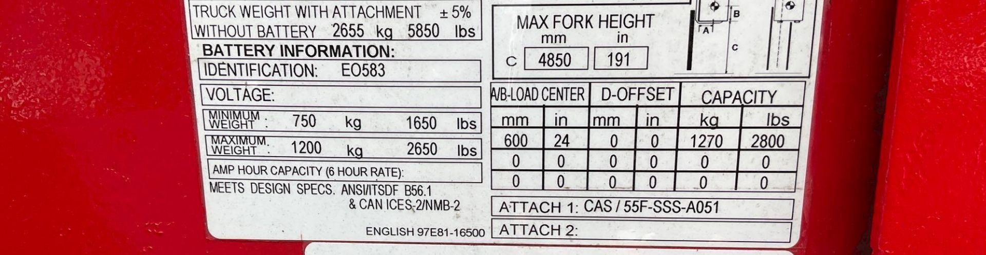 RAYMOND FORKLIFT MODEL DS-D35, ELECTRIC, APPROX MAX CAPACITY 3500LBS, APPROX MAX HEIGHT 191in, TI... - Image 14 of 14