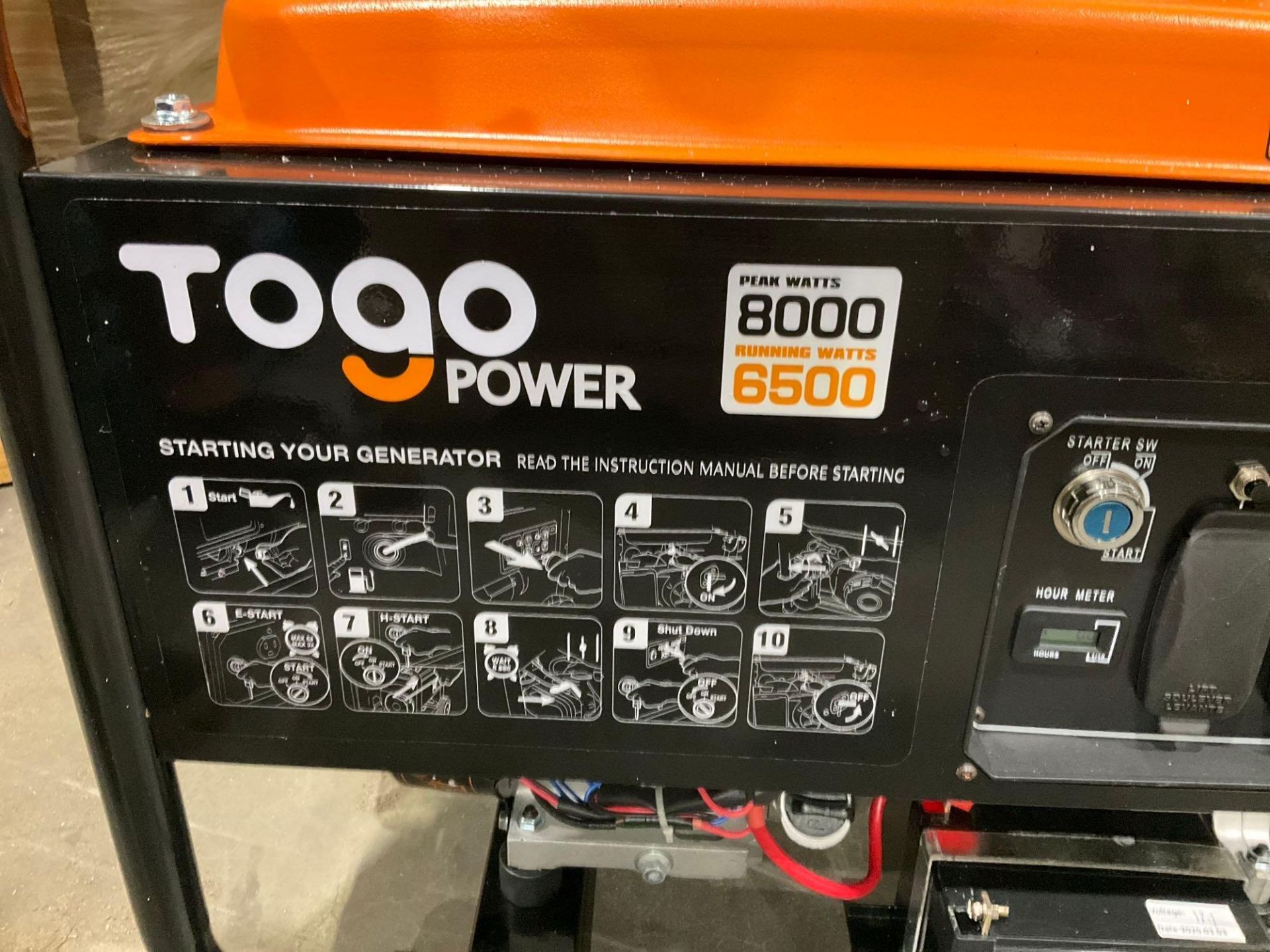 ( 1 ) UNUSED TOGO POWER 4-STROKE GAS GENERATOR MODEL GG8000, APPROX PEAK 8000W, APPROX RUNNING 65... - Image 6 of 10