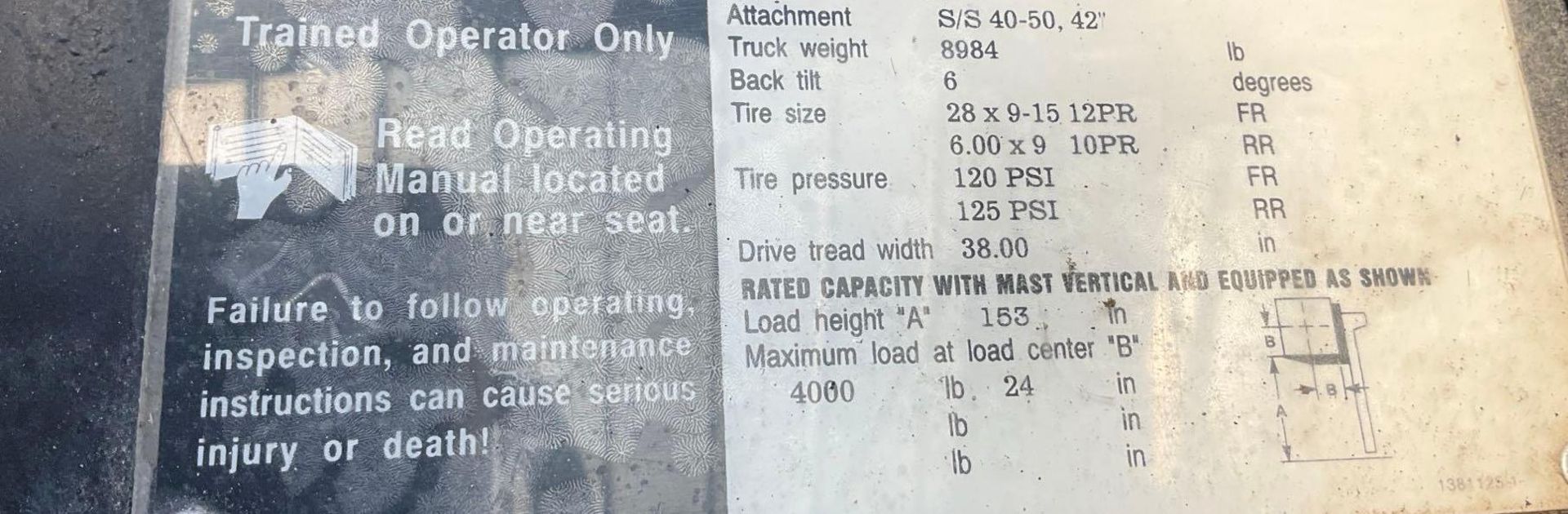 HYSTER FORKLIFT MODEL H40XM, DIESEL, ENCLOSED CAB, APPROX MAX CAPACITY 4,000 LBS, APPROX MAX HE - Image 13 of 13