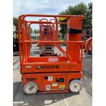 SNORKEL MAN LIFT MODEL TM12 , ELECTRIC, APPROX MAX PLATFORM HEIGHT 12FT, NON MARKING TIRES, BUILT...