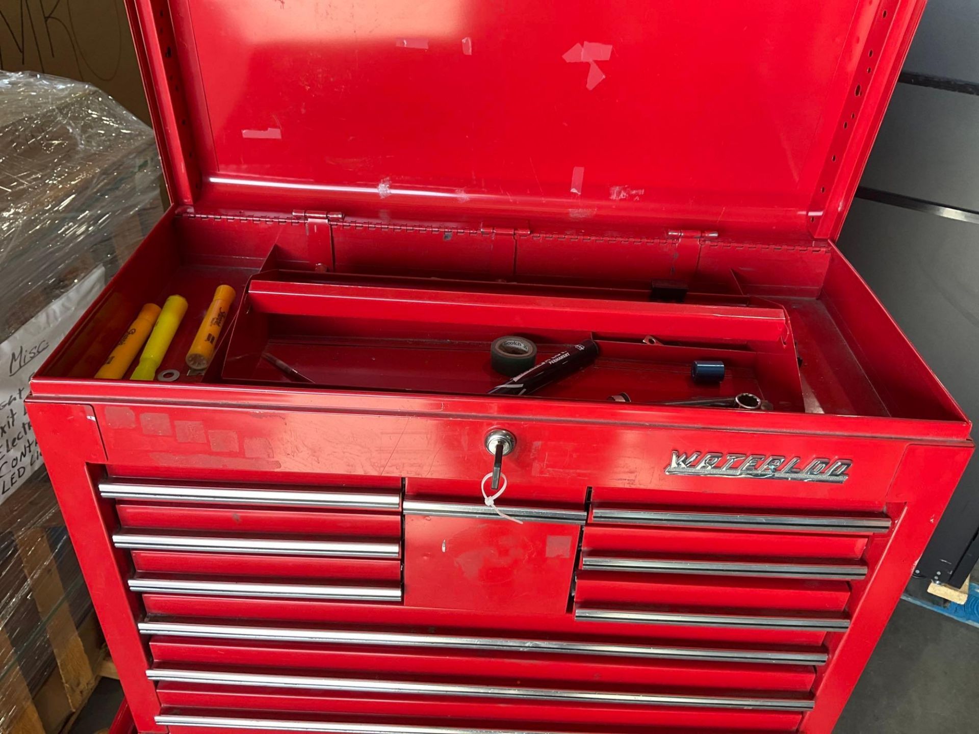 WATERLOO INDUSTRIAL PARTS CABINET / TOOL BOX ON WHEELS WITH CONTENTS , APPROX 30€ W x 18€ L x 6... - Image 5 of 13