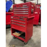 WESTWARD INDUSTRIAL PARTS CABINET / TOOL BOX ON WHEELS WITH CONTENTS , APPROX 30€ W x 18€ L x 4...