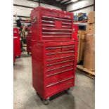 WATERLOO INDUSTRIAL PARTS CABINET / TOOL BOX ON WHEELS WITH CONTENTS , APPROX 30€ W x 18€ L x 5...