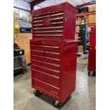 WATERLOO INDUSTRIAL PARTS CABINET / TOOL BOX ON WHEELS WITH CONTENTS , APPROX 30€ W x 18€ L x 6...