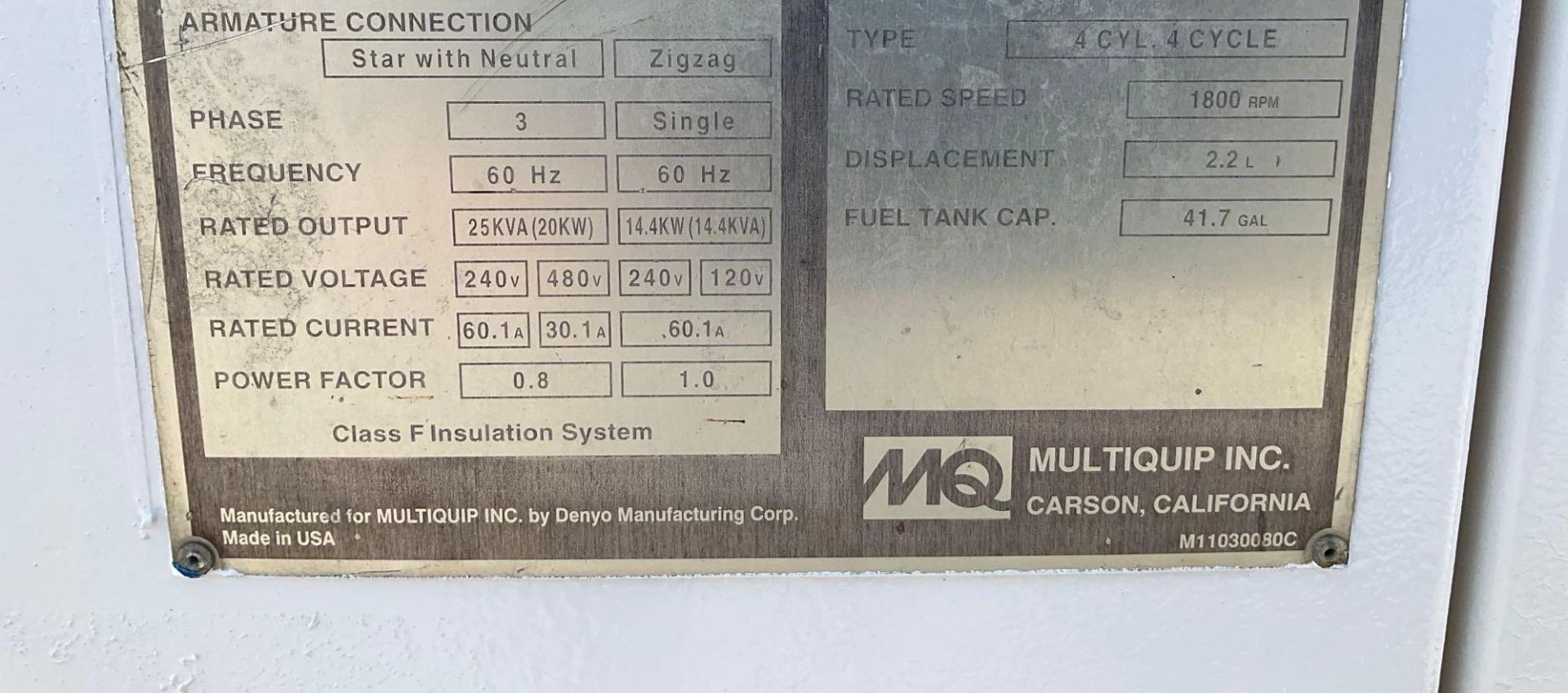 MULTIQUIP 25 WHISPERWATT ULTRA SILENT GENERATOR MODEL DCA-25USI2, DIESEL, TRAILER MOUNTED, ISUZU ... - Image 10 of 24