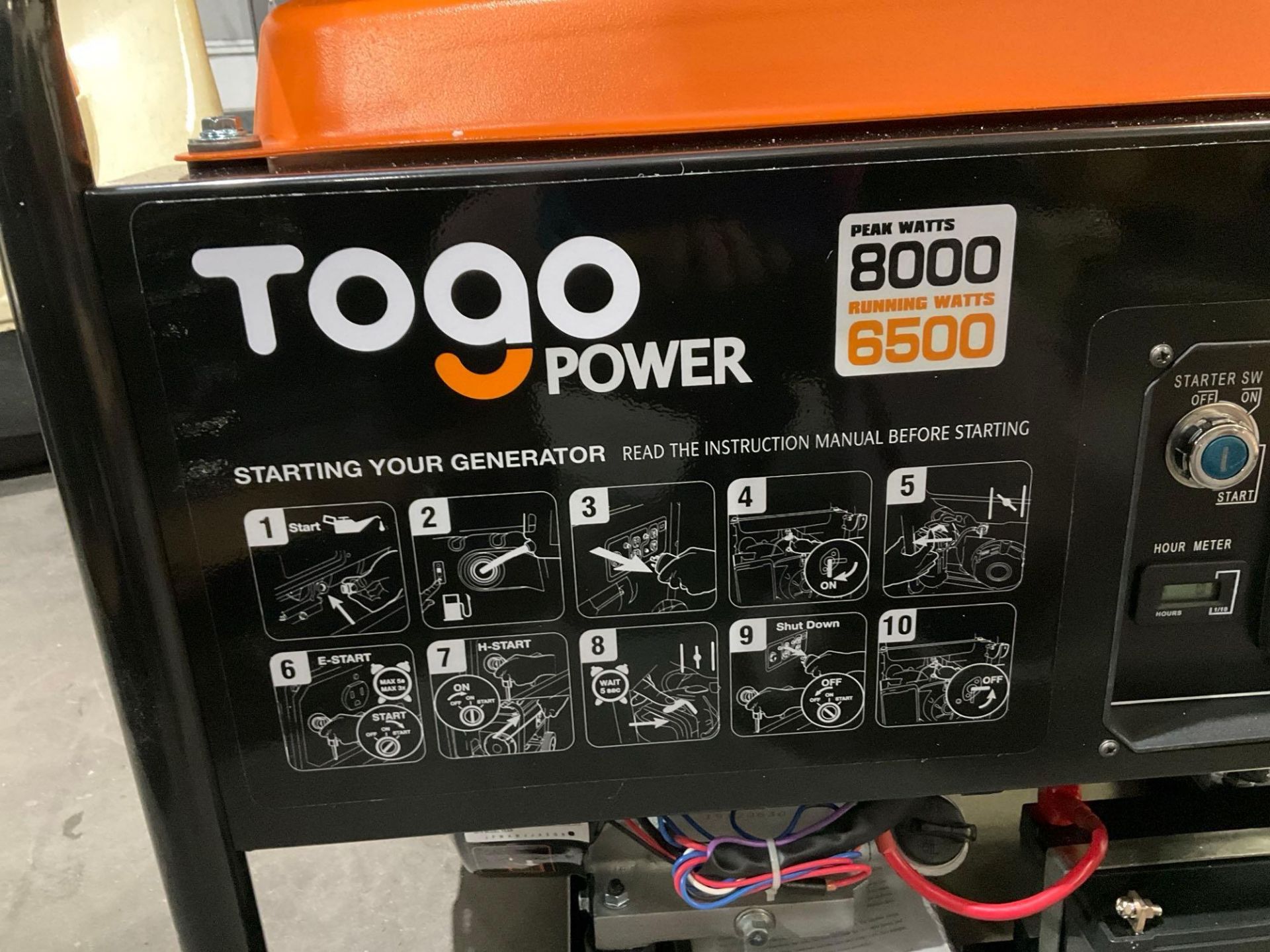 ( 1 ) UNUSED TOGO POWER 4-STROKE GAS GENERATOR MODEL GG8000, APPROX PEAK 8000W, APPROX RUNNING 65... - Image 7 of 11