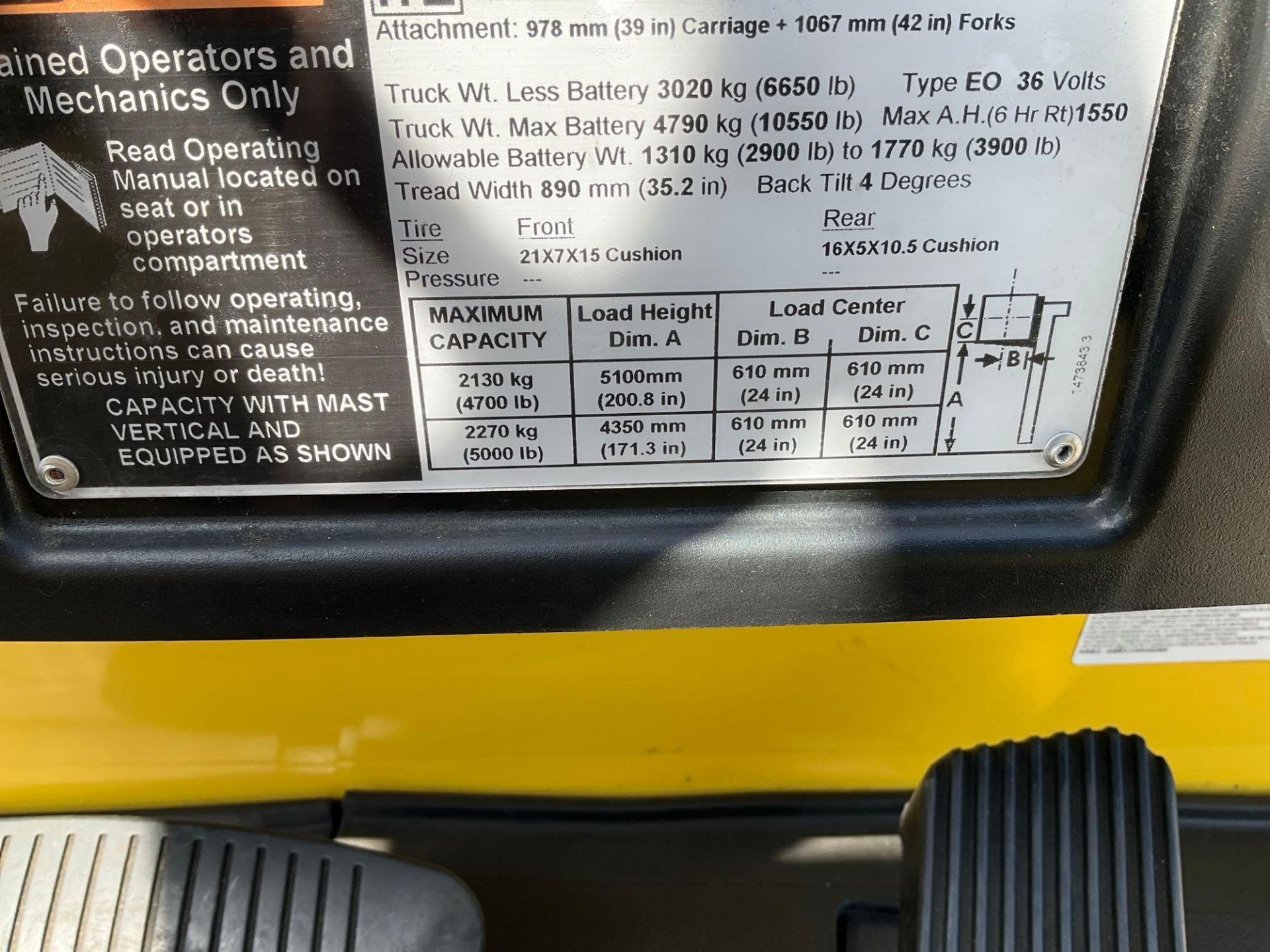 HYSTER FORKLIFT MODEL E50XN-33, ELECTRIC, APPROX MAX CAPACITY 5000LBS, APPROX MAX HEIGHT 171in, ... - Image 16 of 22