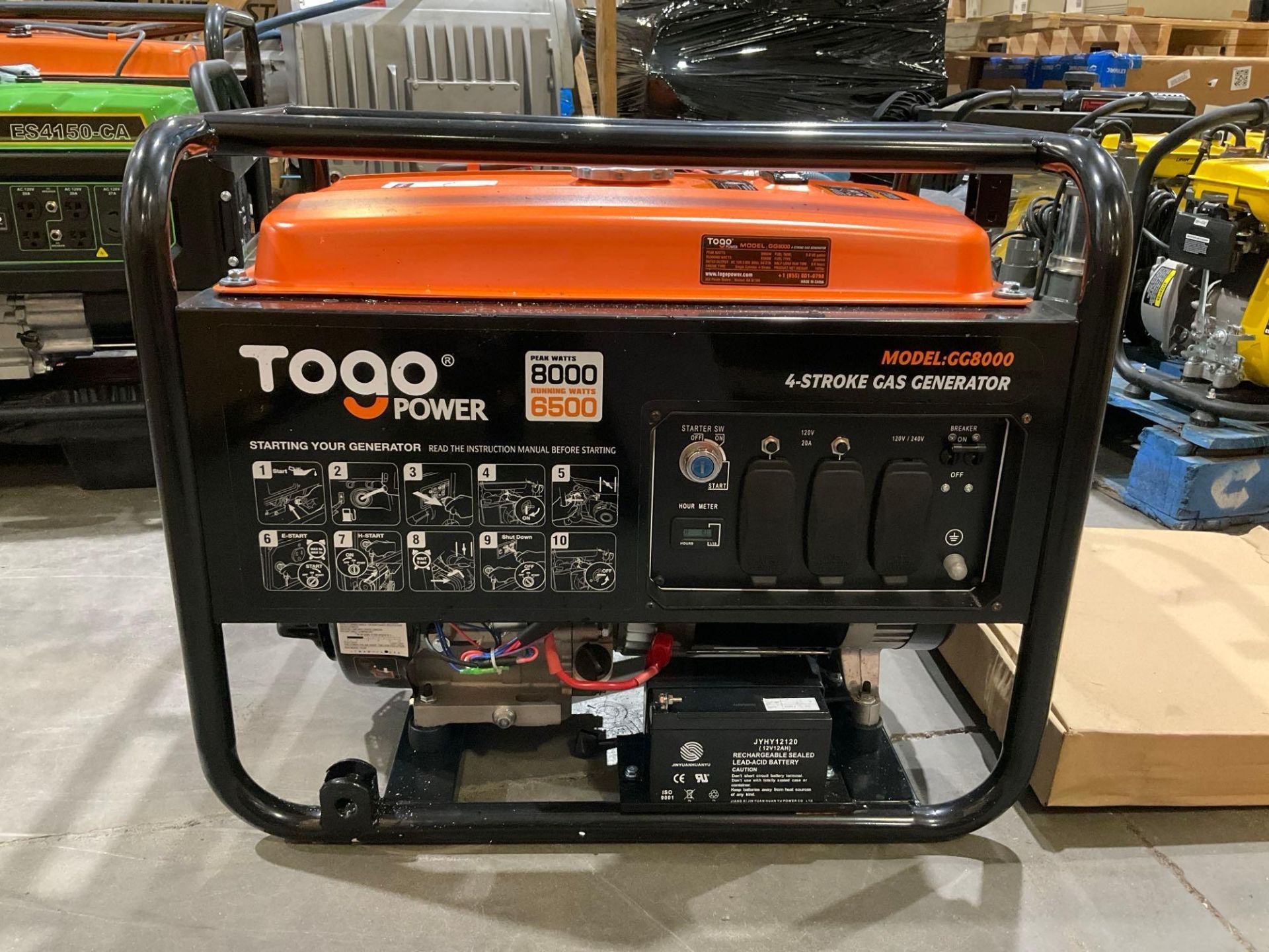 ( 1 ) UNUSED TOGO POWER 4-STROKE GAS GENERATOR MODEL GG8000, APPROX PEAK 8000W, APPROX RUNNING 65...