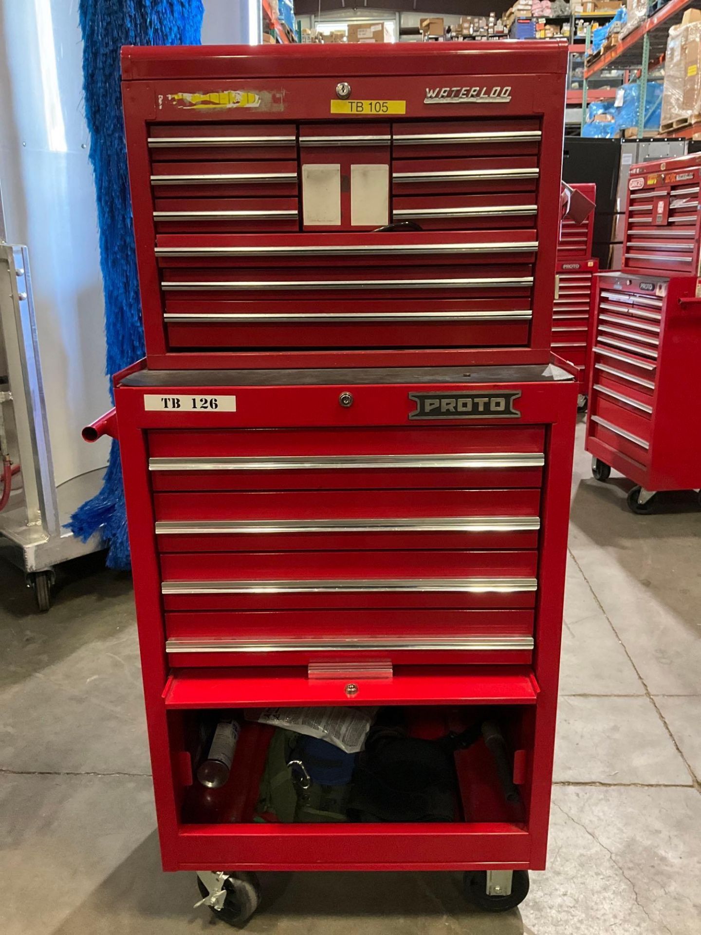 WATERLOO PROTO INDUSTRIAL PARTS CABINET / TOOL BOX ON WHEELS WITH CONTENTS , APPROX 30€ W x 18€ L - Image 3 of 16