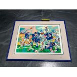 LEROY NEIMAN SUPER BOWL 1987 GIANTS VS BRONCOS IN FRAME, APPROXIMATELY 40€ L X 32€ W