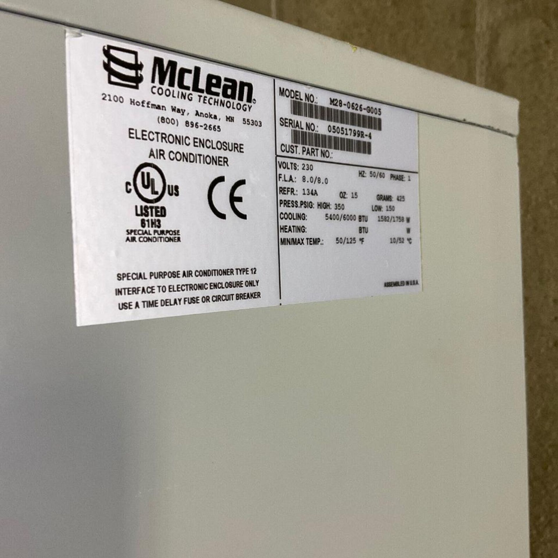 HOFFMAN M280626G005 MCLEAN ELECTRONIC ENCLOSURE AIR CONDITIONER - Image 3 of 12