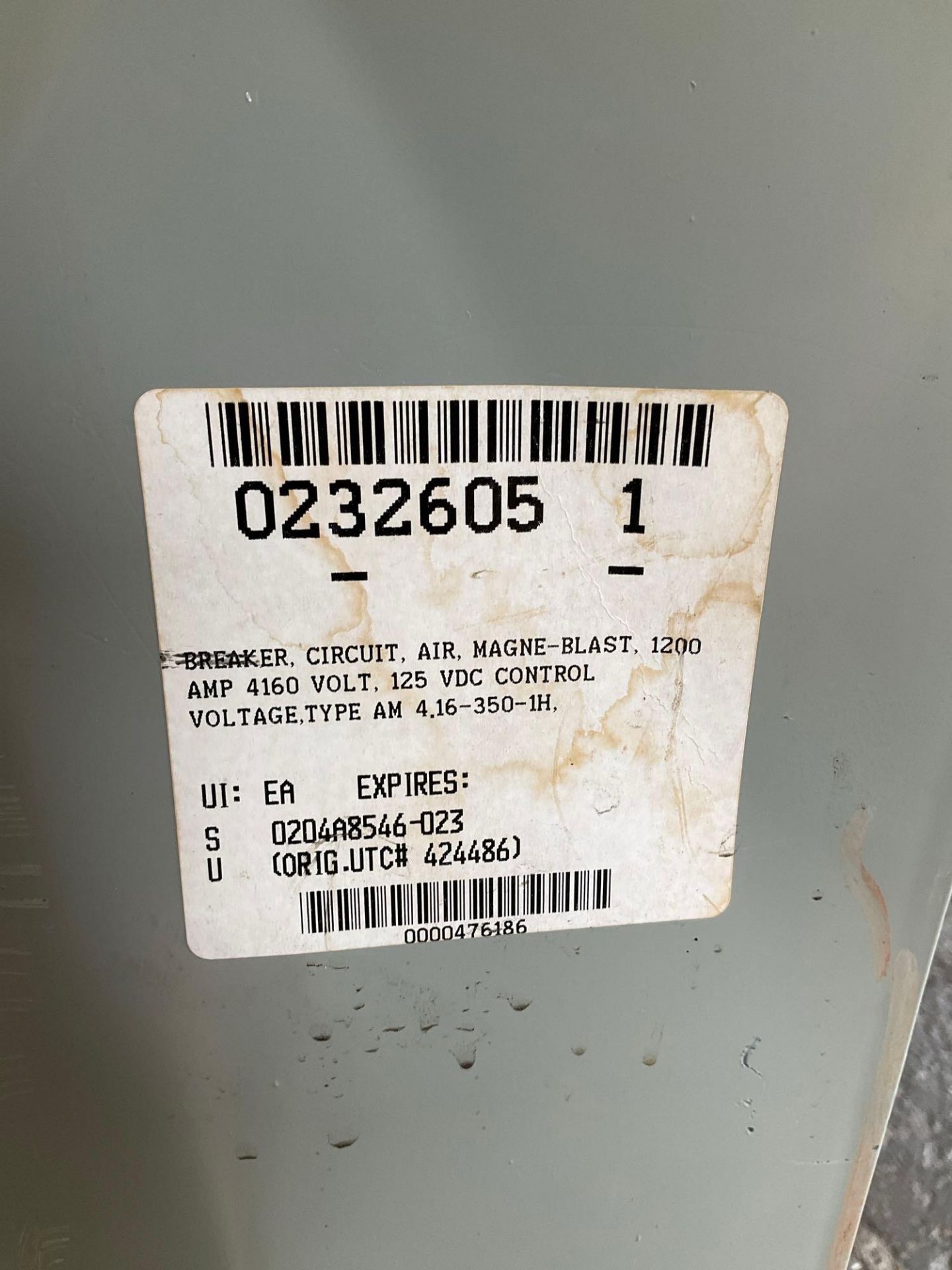 GE - GENERAL ELECTRIC MAGNE-BLAST CIRCUIT BREAKER, TYPE AM-4.16-350-2H, 60HZ, 1200 AMP - Image 10 of 10