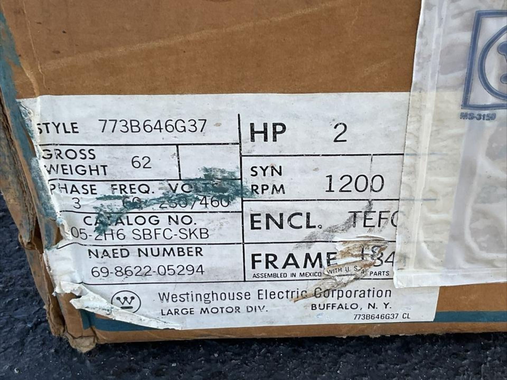 WESTINGHOUSE SBFC 773B646G7 LIFLINE T 2HP AC MOTOR 3 PH 60 HZ 1160 RPM 460V - Image 8 of 11