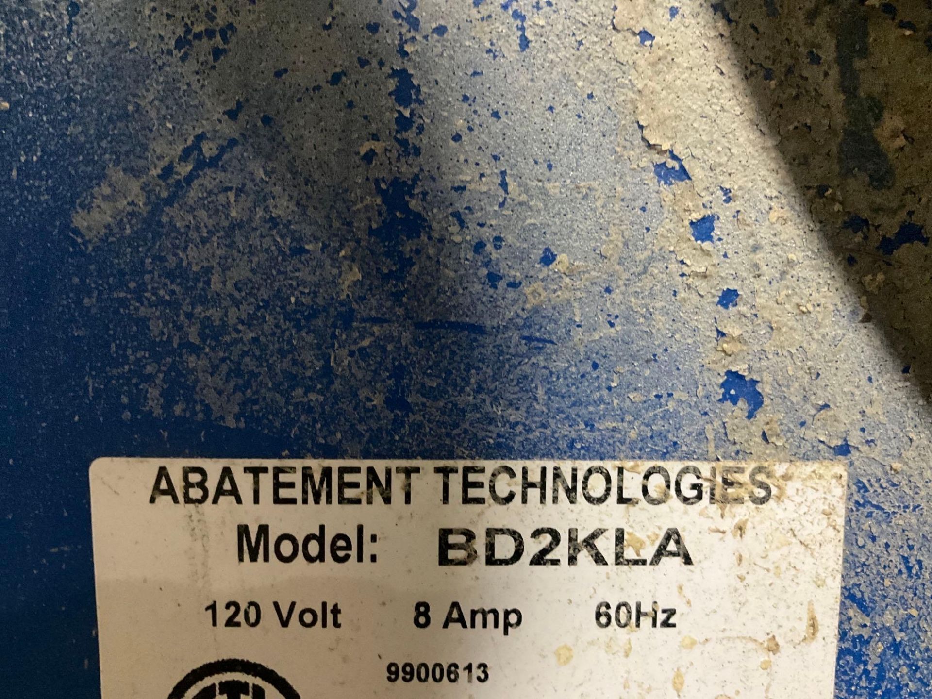 ABATEMENT TECHNOLOGIES BULLDOG NEGATIVE AIR MACHINE MODEL BD2KLA, ELECTRIC. APPROX 120 VOLTS, APP... - Image 6 of 6