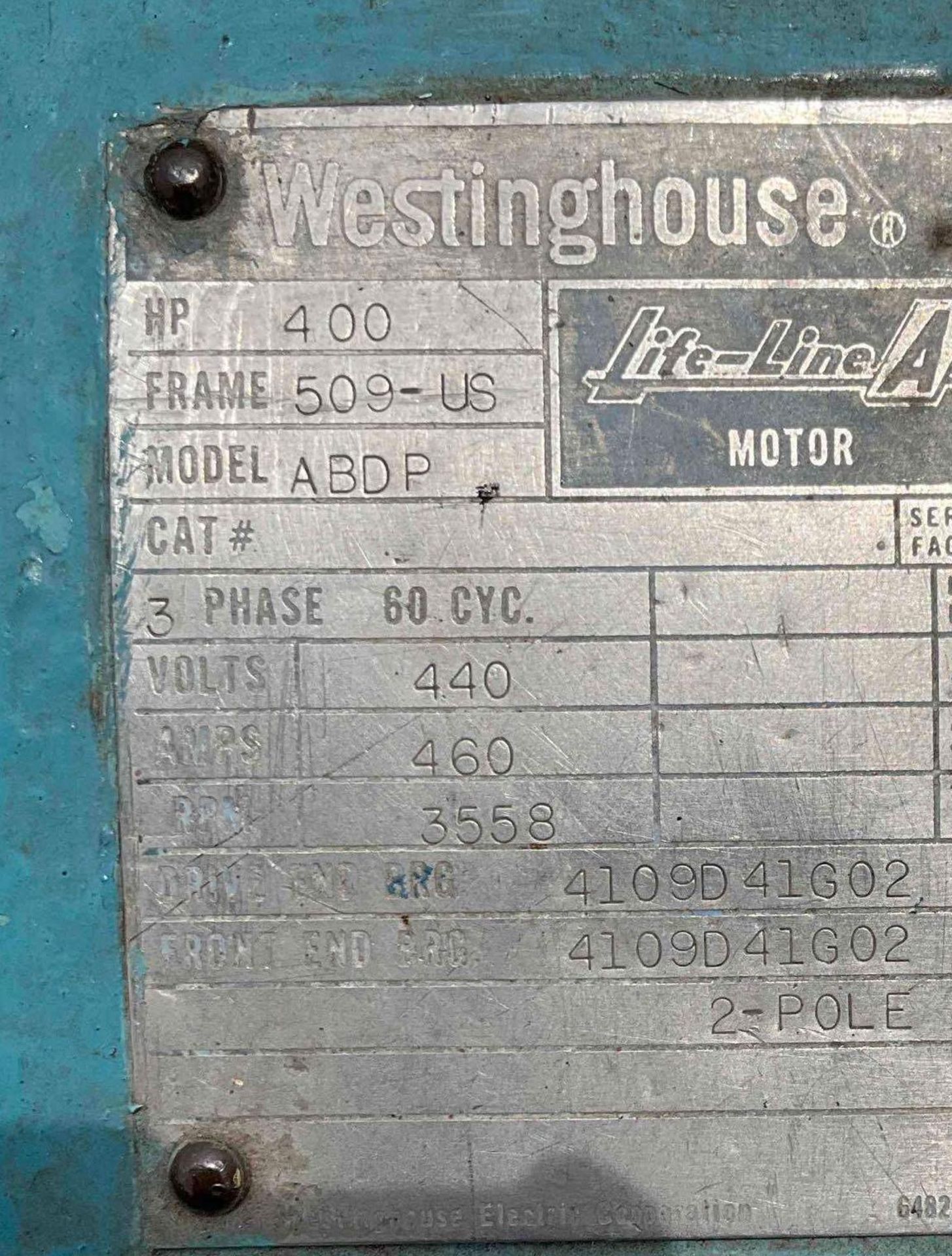 WESTINGHOUSE LIFE-LINE A MOTOR MODEL ABDP, 3 PH, 60 CYC, 440 V, 460 A, 3558 RPM, 400 - Image 6 of 9
