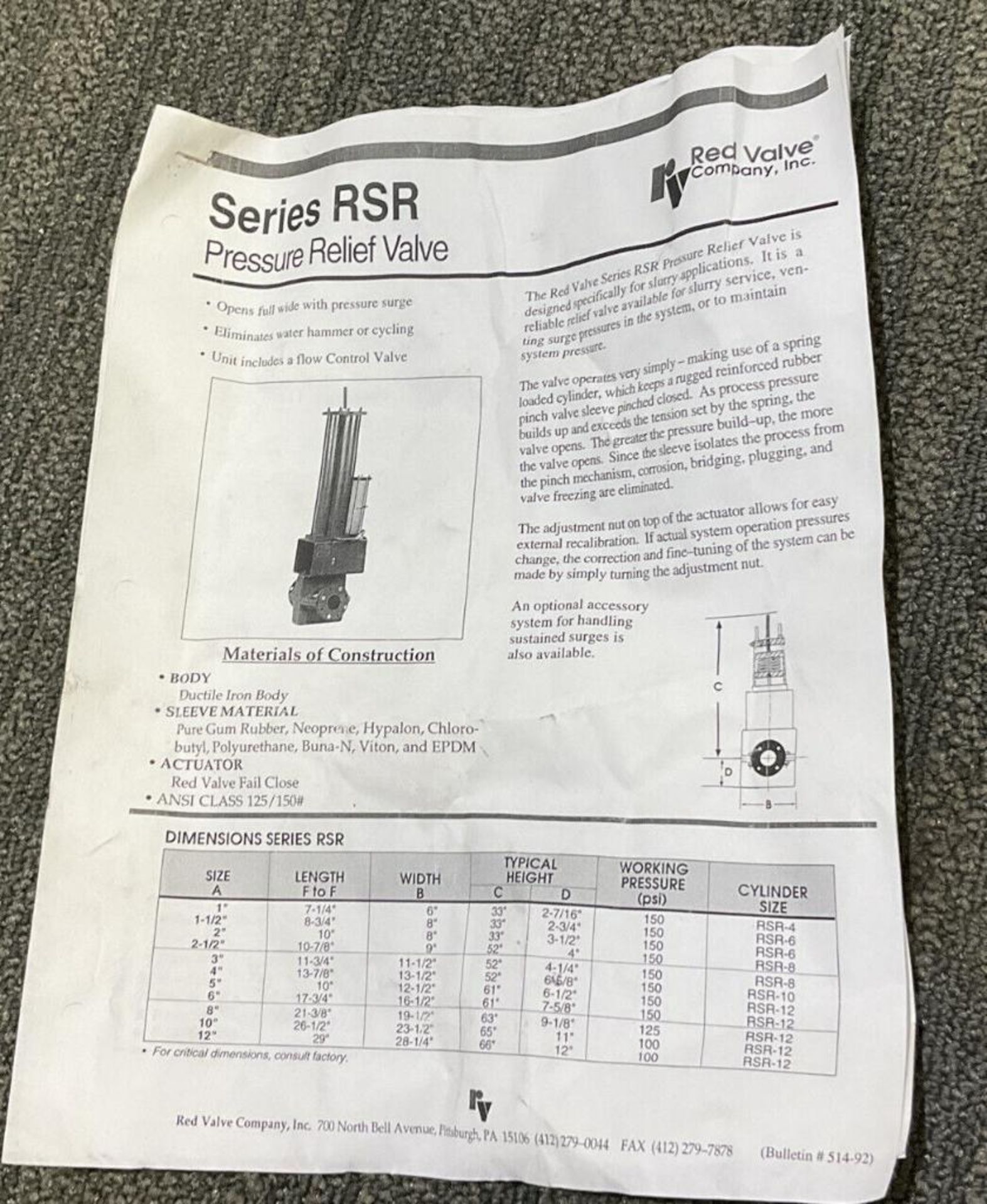 RED VALVE Co. PRESSURE CONTROL VALVE SERIES 5500 #09-3003 - Image 10 of 12