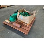 PALLET OF ASSORTED FIBERGLASS ELBOWS / TEE &FLANG STUBS , SOME MISC CYLINDERS INCLUDED