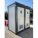 UNUSED PORTABLE DOUBLE BATHROOM UNIT, 2 STALLS, ELECTRIC & PLUMBING HOOK UP WITH EXTERIOR PLUMBIN...