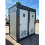 UNUSED PORTABLE DOUBLE BATHROOM UNIT, 2 STALLS, ELECTRIC & PLUMBING HOOK UP WITH EXTERIOR PLUMBIN...