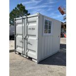 8' OFFICE / STORAGE CONTAINER, FORK POCKETS WITH SIDE DOOR ENTRANCE & SIDE WINDOW, APPROX 86'' TALL