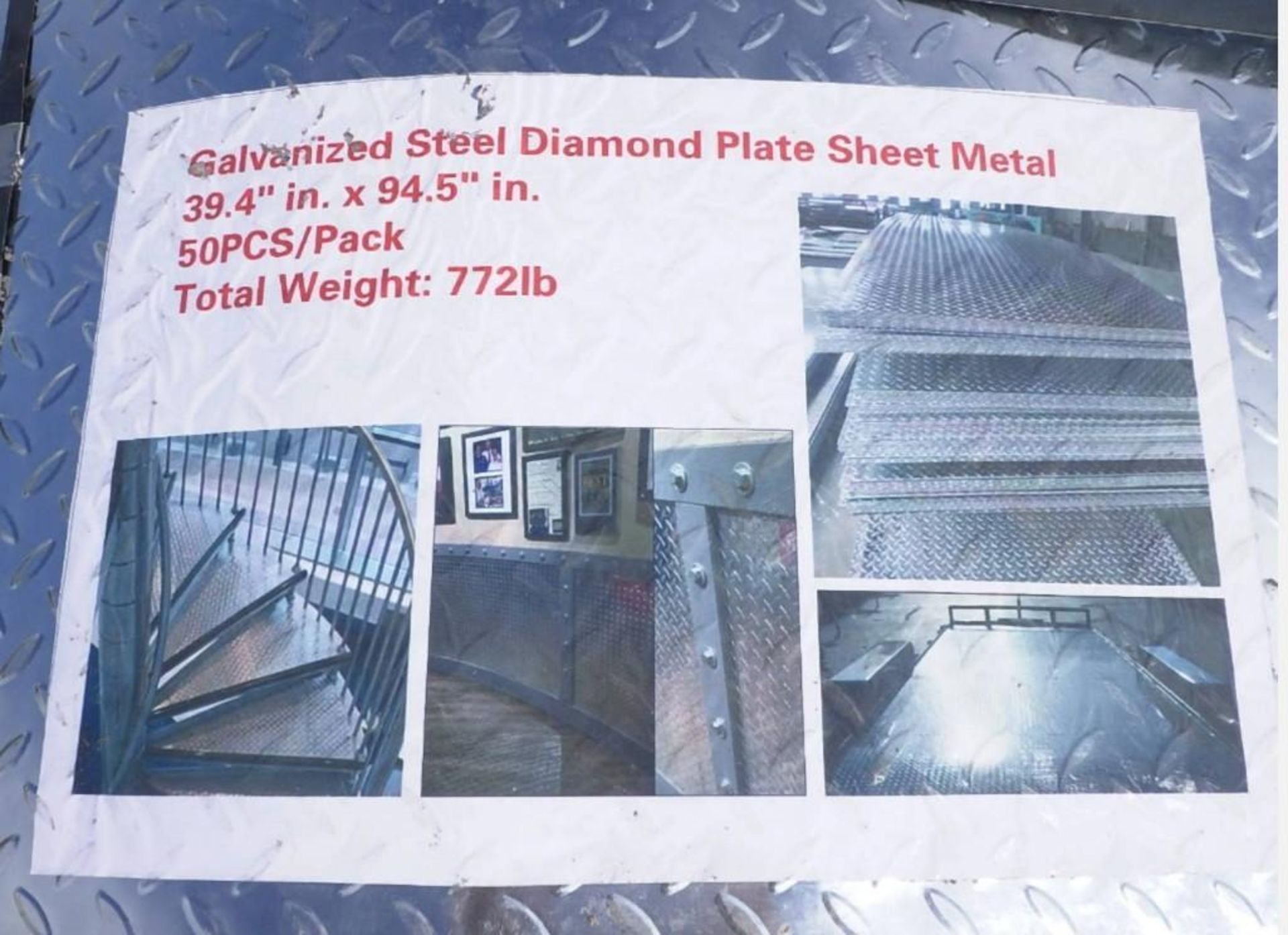 UNUSED GALVANIZED STEEL DIAMOND PLATE SHEET METAL, APPROX 39IN X 94IN, APPROX 50PIECES TOTAL ( PL... - Image 2 of 2