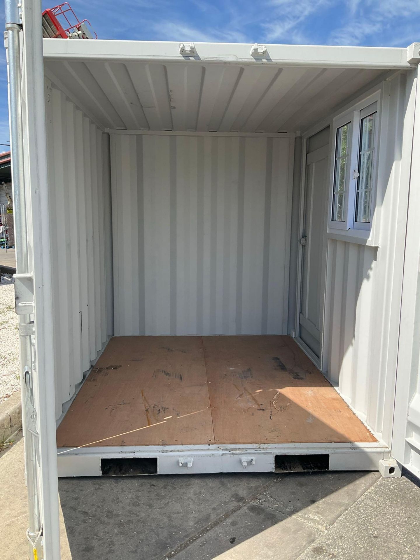 8' OFFICE / STORAGE CONTAINER, FORK POCKETS WITH SIDE DOOR ENTRANCE & SIDE WINDOW, APPROX 86'' TALL - Image 6 of 7