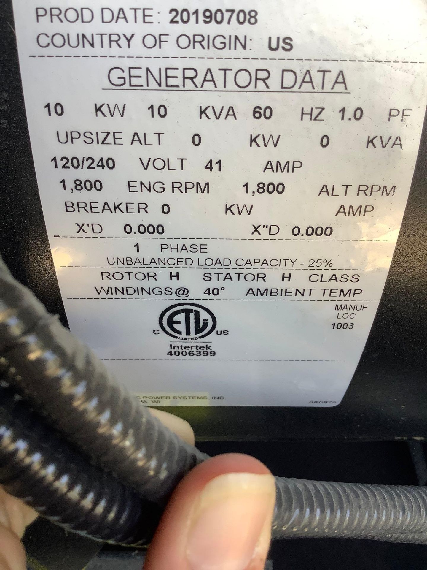 UNUSED GENERAC 10 KW DIESEL GENERATOR MODEL SD010, BACK-UP UNIT/NEVER BEEN USED, APPROX 60HZ, PHASE - Image 16 of 21