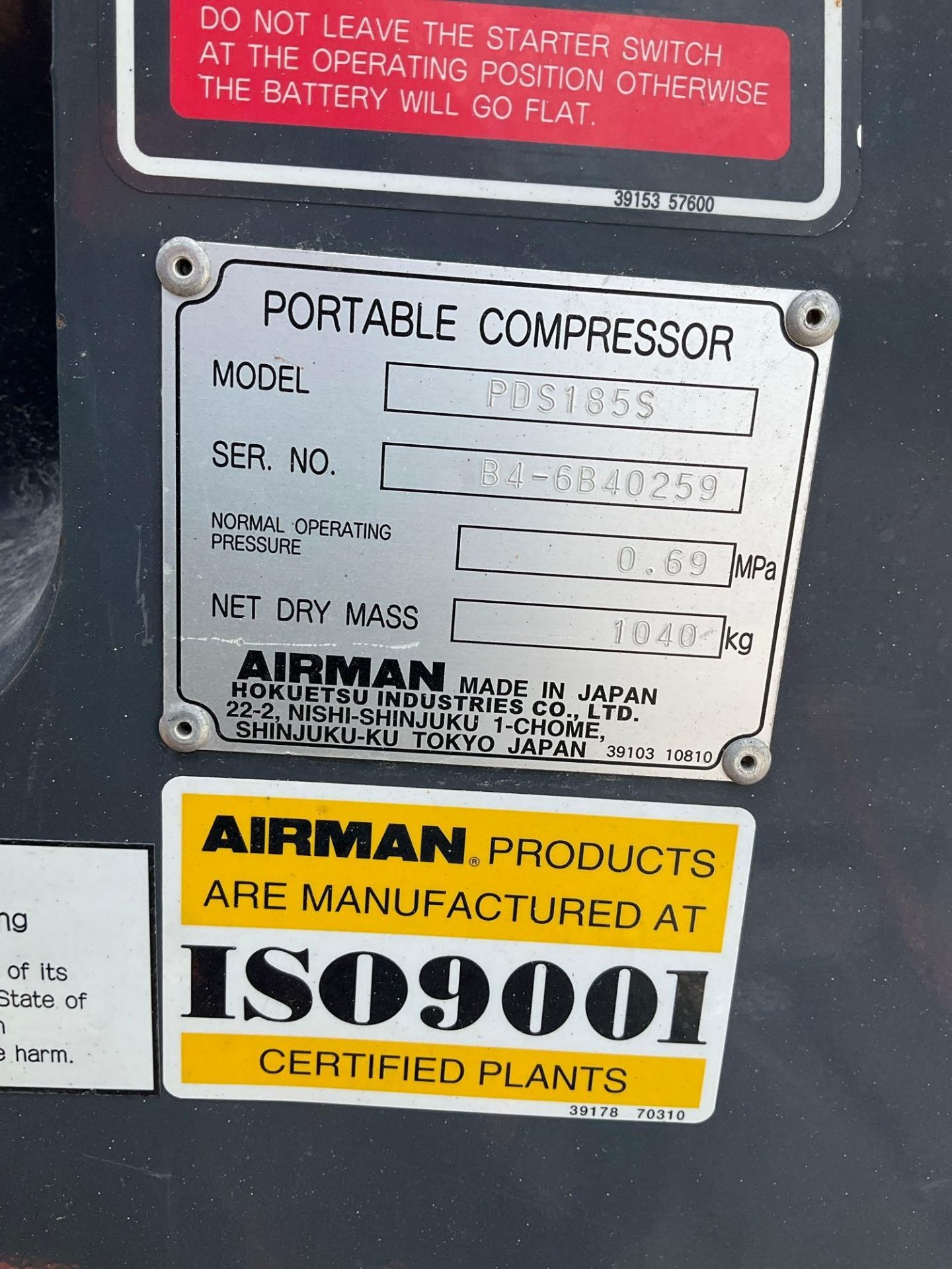 AIRMAN...PDS185S... PORTABLE COMPRESSOR, DIESEL, TRAILER MOUNTED, NEW BATTERY LOW HRS, RUNS & OPE... - Image 18 of 22