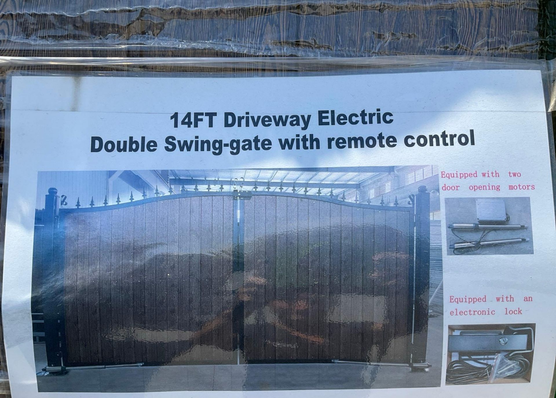 UNUSED 14FT DRIVEWAY ELECTRIC DOUBLE SWING GATE, 2 PIECES PER SET, REMOTE CONTROL INCLUDED ( PLEASE - Image 6 of 6
