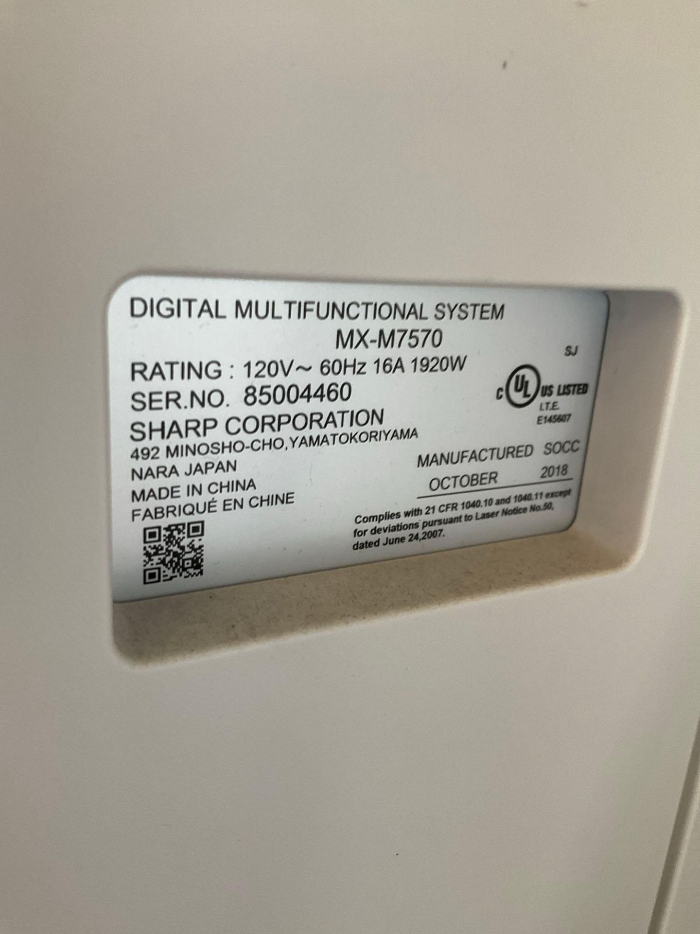 SHARP PRINTER DIGITAL MULTIFUNCTIONAL SYSTEM MODEL MX-M7570 WITH SHARP FINISHER; SHARP ESPO DIGITAL - Image 17 of 18