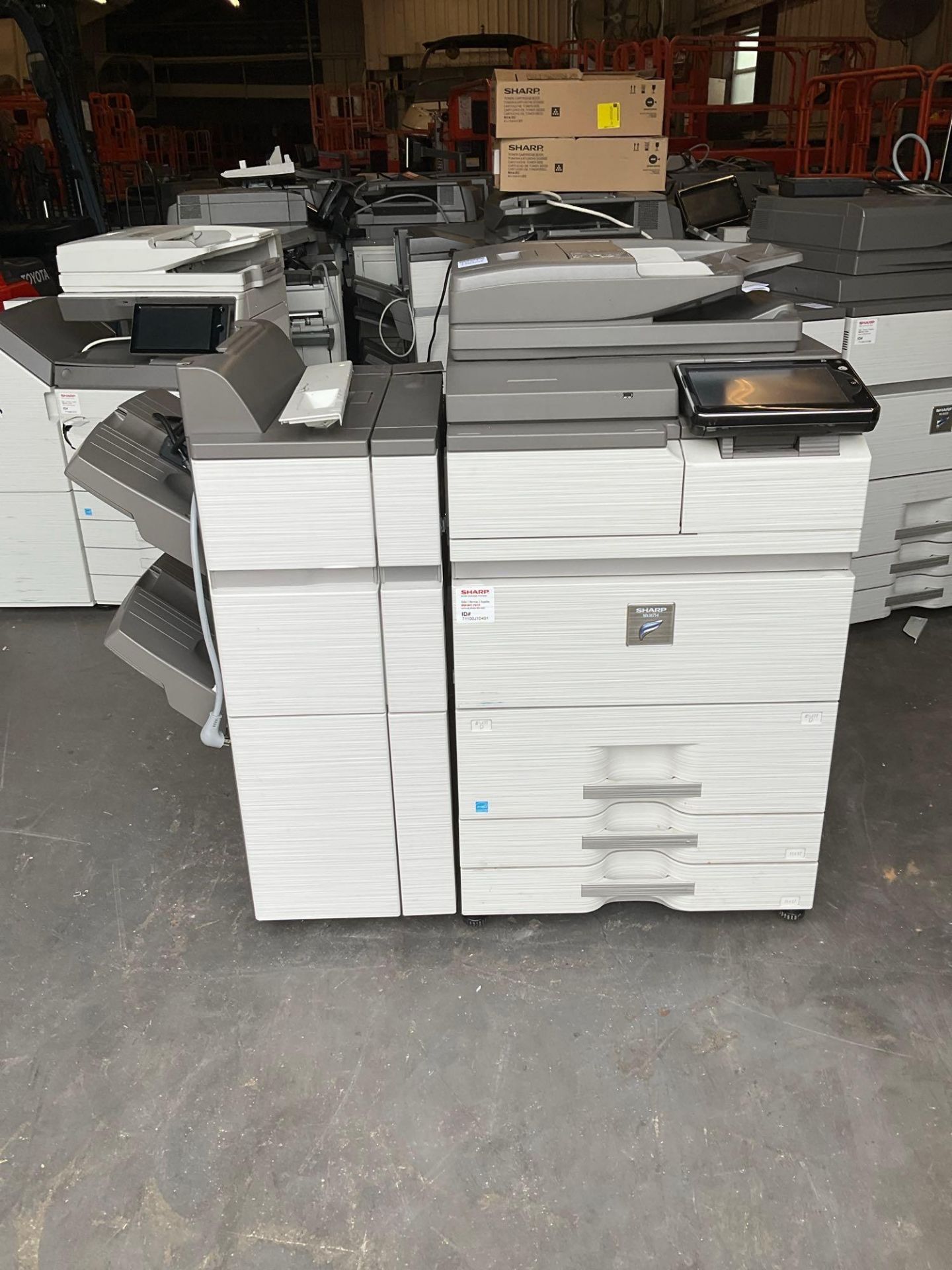 SHARP PRINTER DIGITAL MULTIFUNCTIONAL SYSTEM MODEL MX-M754N; SHARP FINISHER FINISHER MODEL MX-FN19;