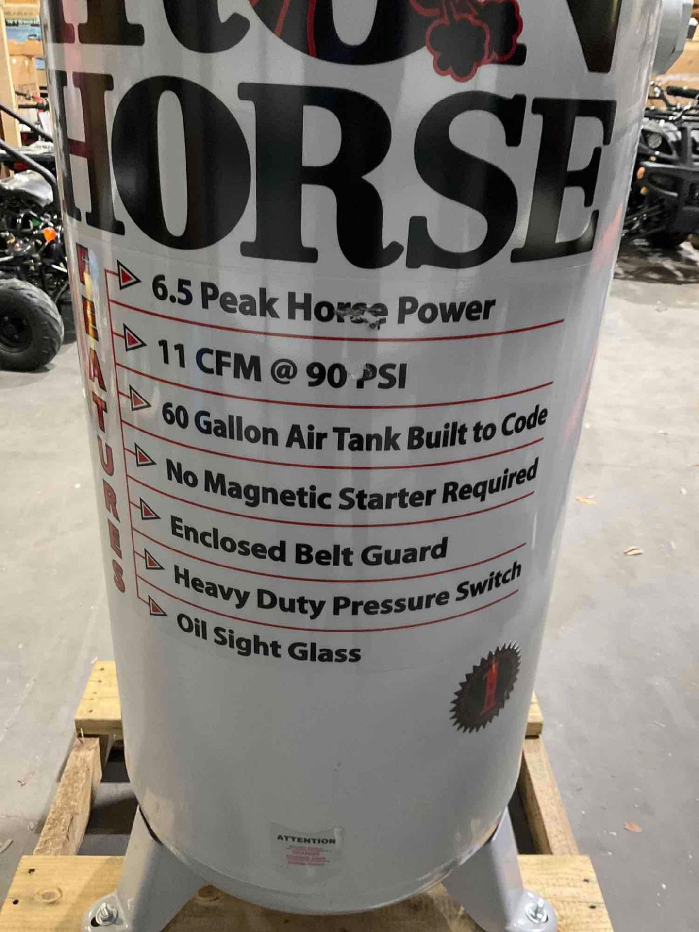 UNUSED 2023 IRON HORSE 60 GAL TANK AIR COMPRESSOR MODEL IH6160V1, APPROX 11.2 CFM @ 100 PSI, APPROX - Image 5 of 11