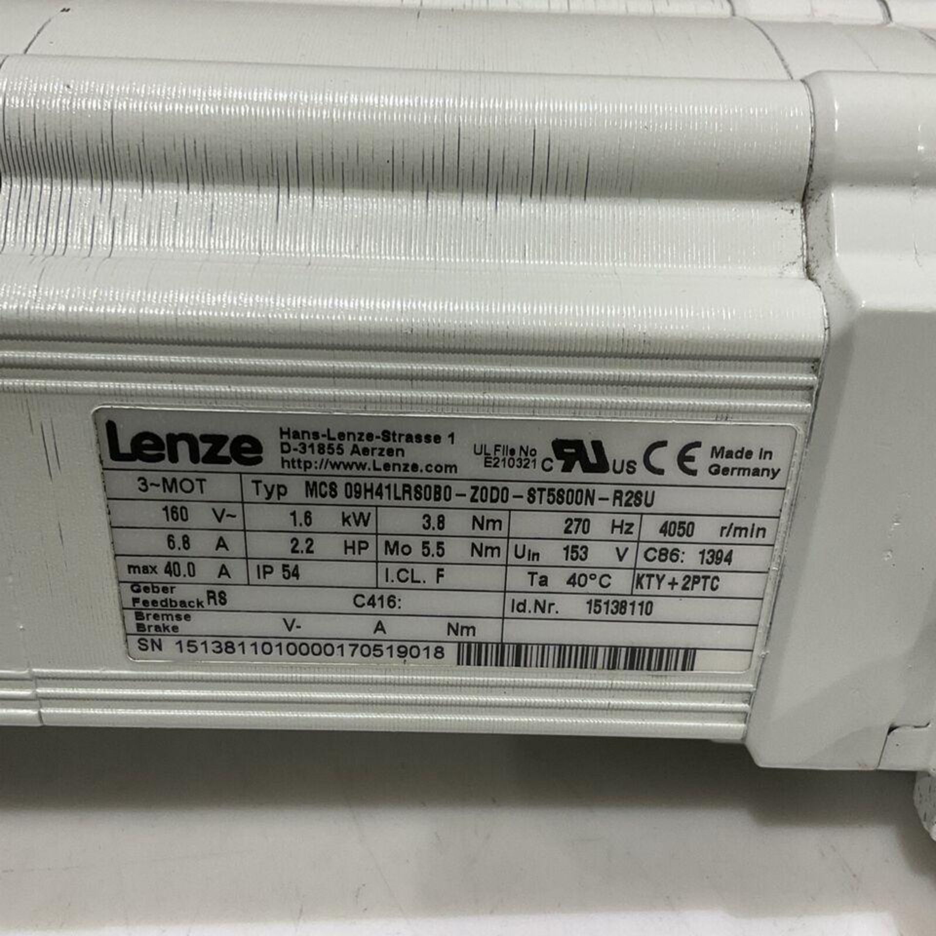 ( 1 )LENZE GST05-25 VBR 09HC41 MCS 09H41LRS0B0-Z0D0-ST5800N-R2SU SERVO MOTOR (1)LENZE GST05-25 VBR - Image 9 of 23