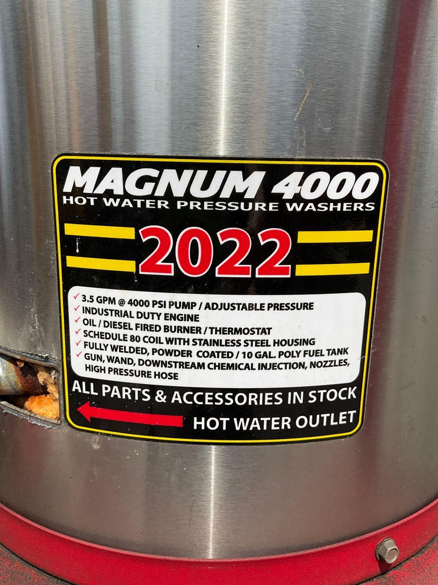 2022 MAGNUM 4000 SERIES GOLD HOT WATER PRESSURE WASHER,DIESEL GAS POWER, ELECTRIC START, APPROX 4... - Image 10 of 11