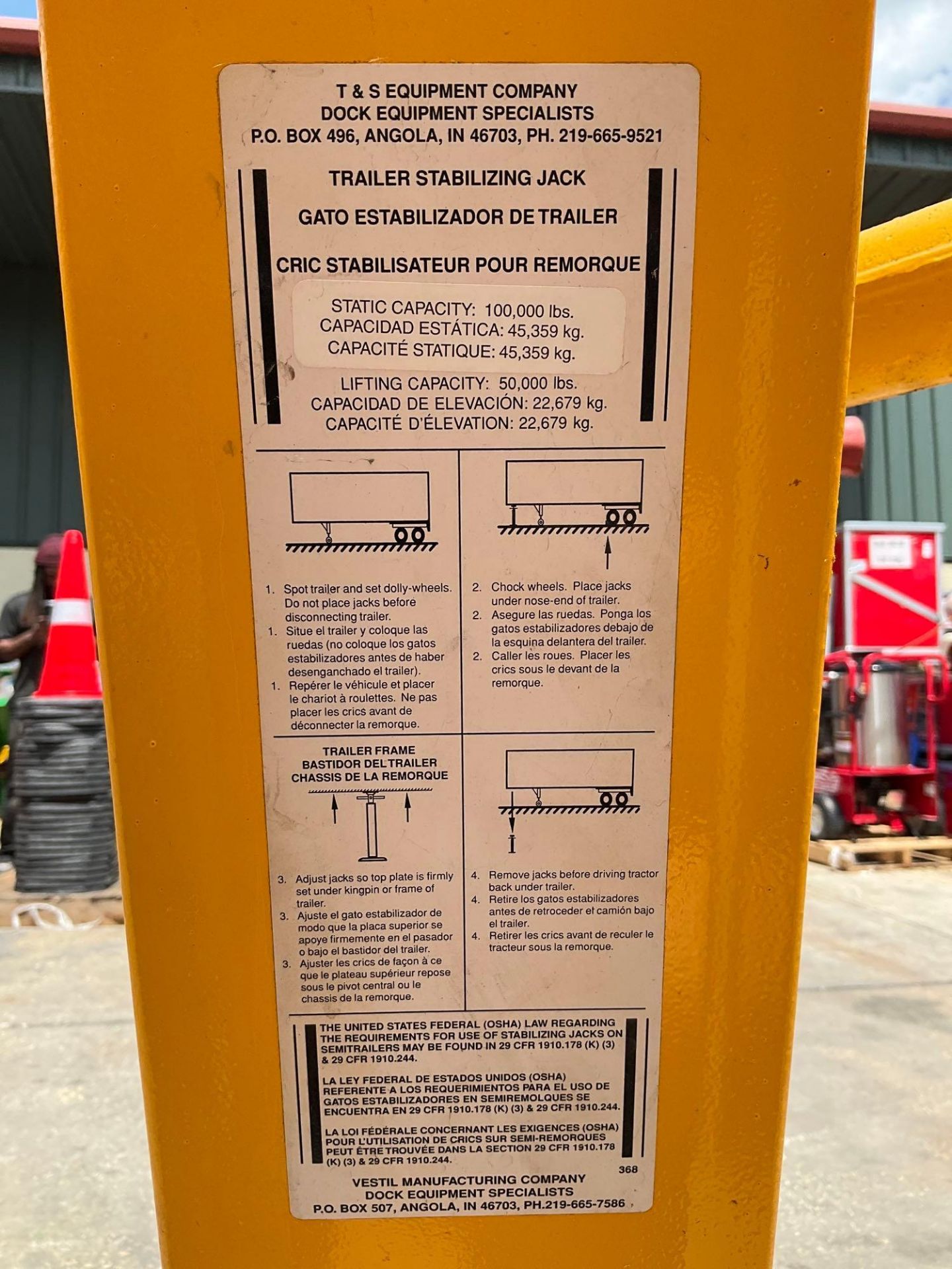 VESTIL TRAILER STABILIZING JACK, APPROX LIFTING CAPACITY 50,000LBS, APPROX STATIC CAPACITY - Image 7 of 7