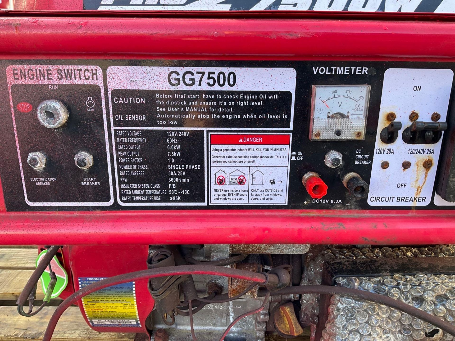 GENTRON PRO2 7500W GENERATOR MIDEL GG7500, GAS POWERED, APPROX 120/240 RATED VOLTS, SINGLE PHASE, - Image 8 of 21