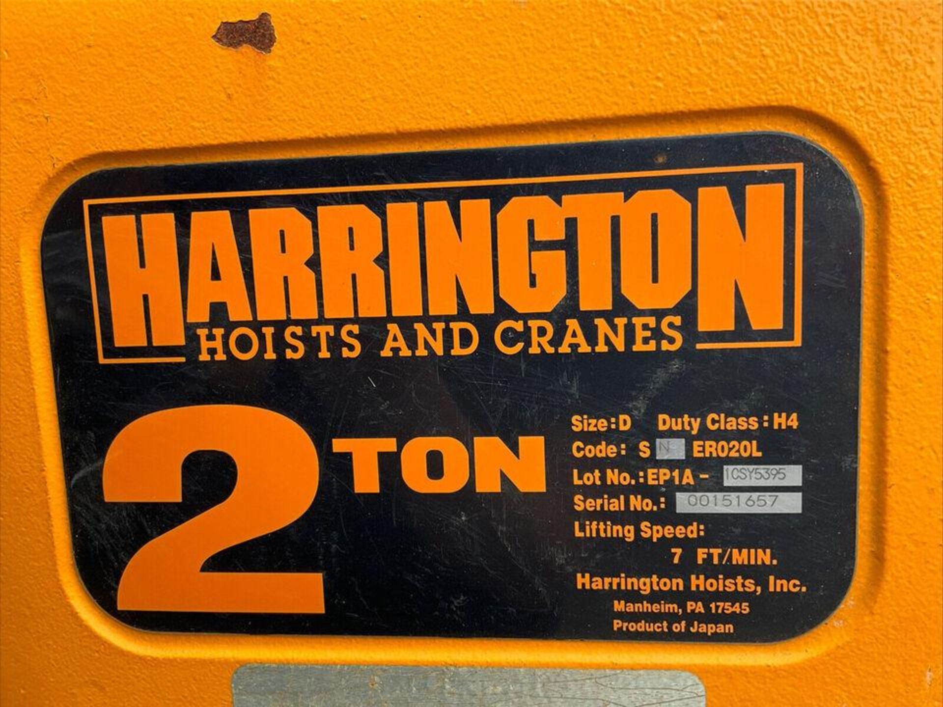 HARRINGTON SN ER020L EP1A-1CSY5395 CHAIN HOISTS 2 TON SIZE D 7FT PER MIN - Image 5 of 9