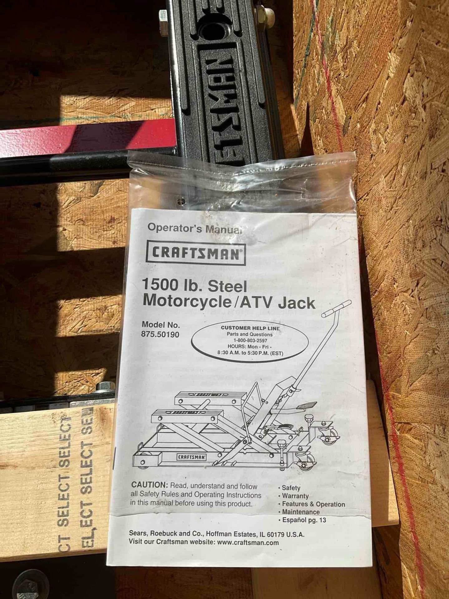 CRAFTSMAN MOTORCYCLE/ ATV JACK MODEL 950190; APPROXIMATE MAX CAPACITY 1500 LB, APPROX 50? L X 2 - Image 7 of 11