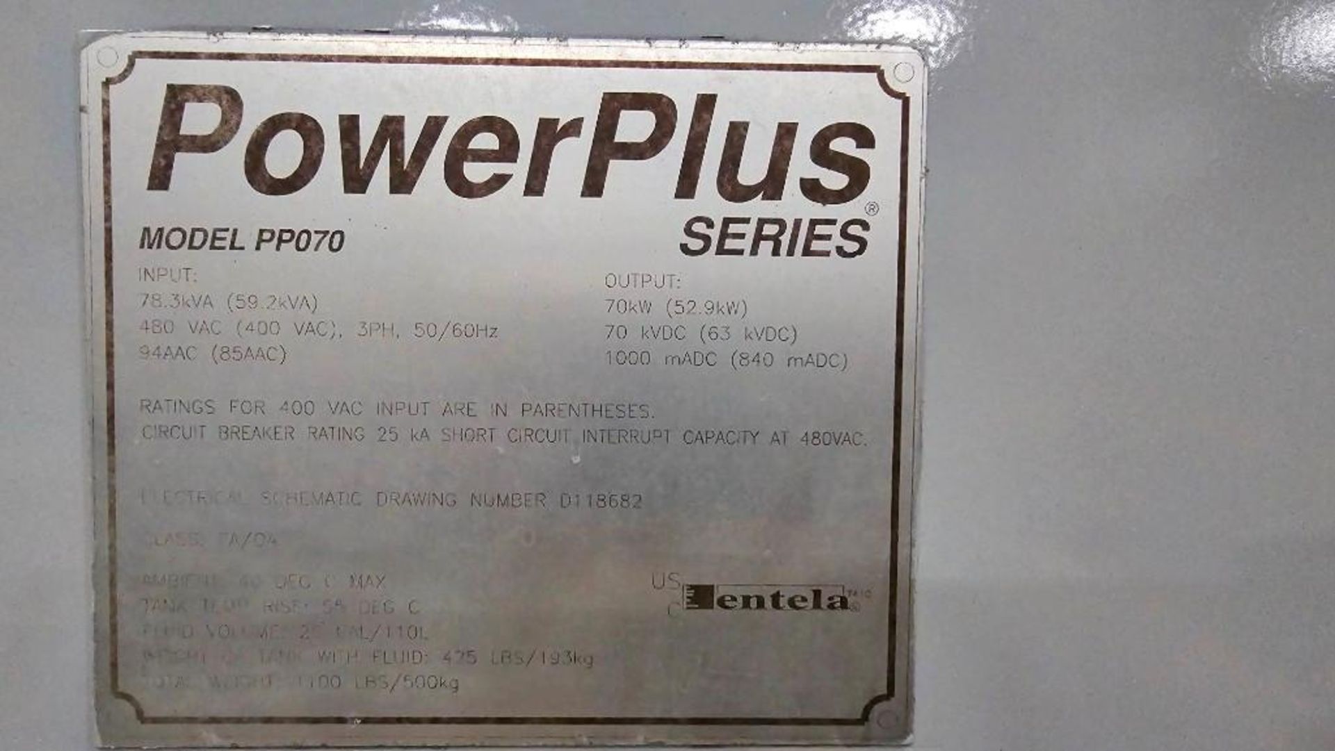 UNUSED POWERPLUS 480 VAC PP070, ELECTROSTATIC PRECIPITATOR 70KW POWER SUPPLY, 3PH, 78.3KVA - Image 6 of 7