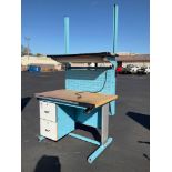 WORK STATION TABLE/DESK WITH ELECTRICAL PLUG IN & LIGHT, APPROX 48" W x 35" L x 91" T...