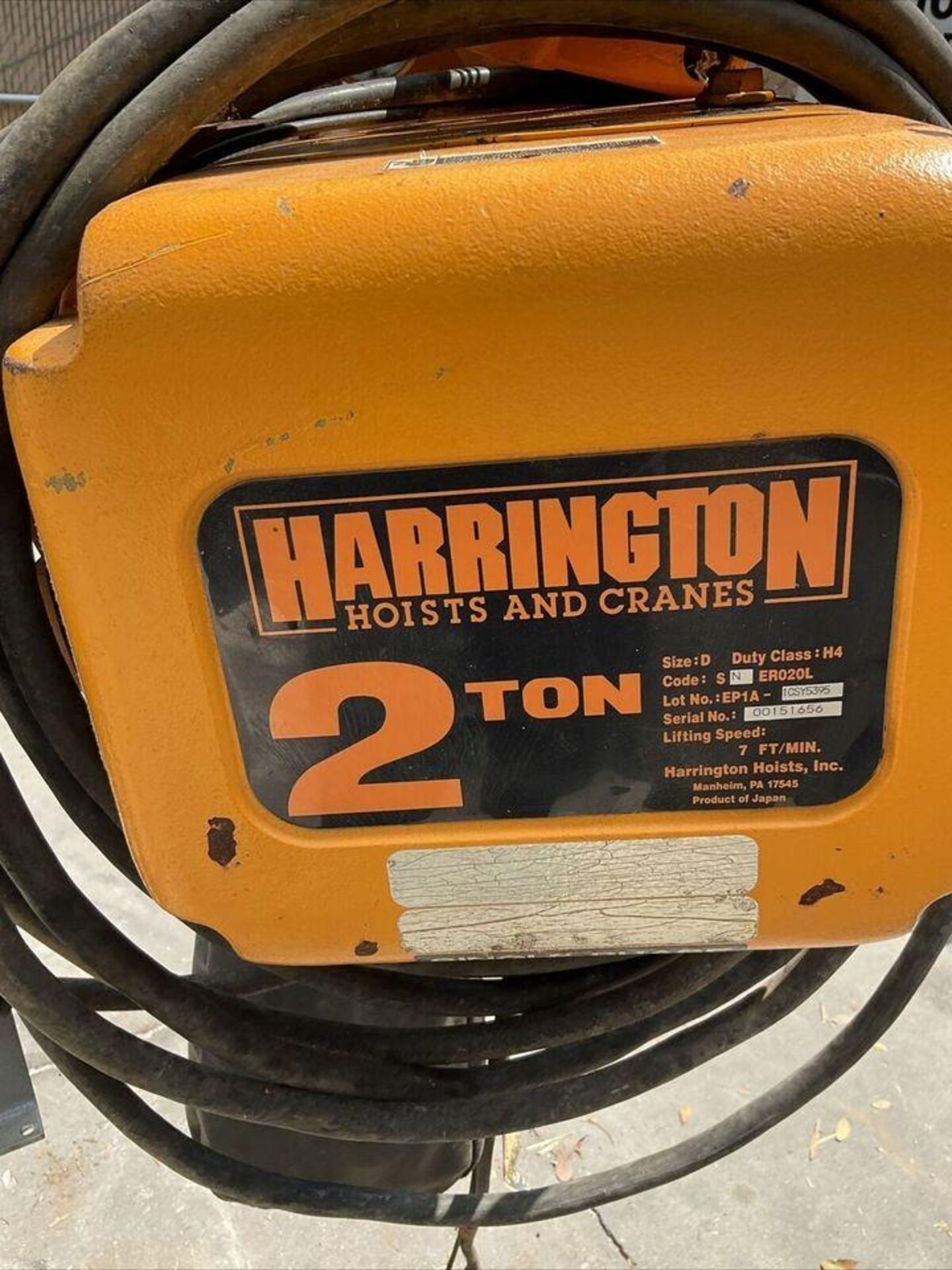 HARRINGTON SN ER020L EP1A-1CSY5395 CHAIN HOISTS 2 TON SIZE D 7FT PER MIN - Image 4 of 12