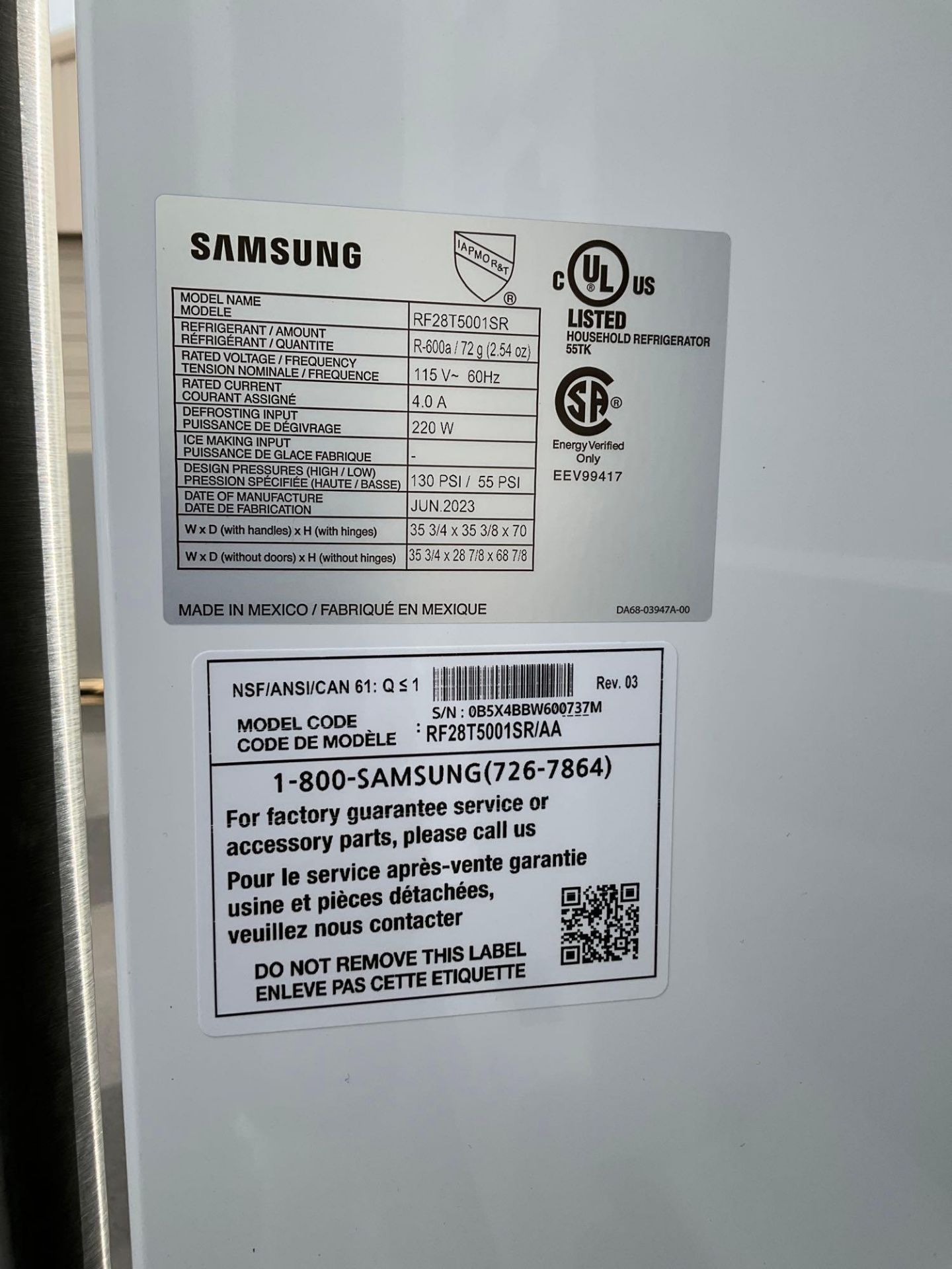 SAMSUNG FRENCH 4-DOOR REFRIGERATOR WITH ICE MAKER...MODEL RF28T5001SR; APPROXIMATELY 28 CU FT - Image 10 of 14