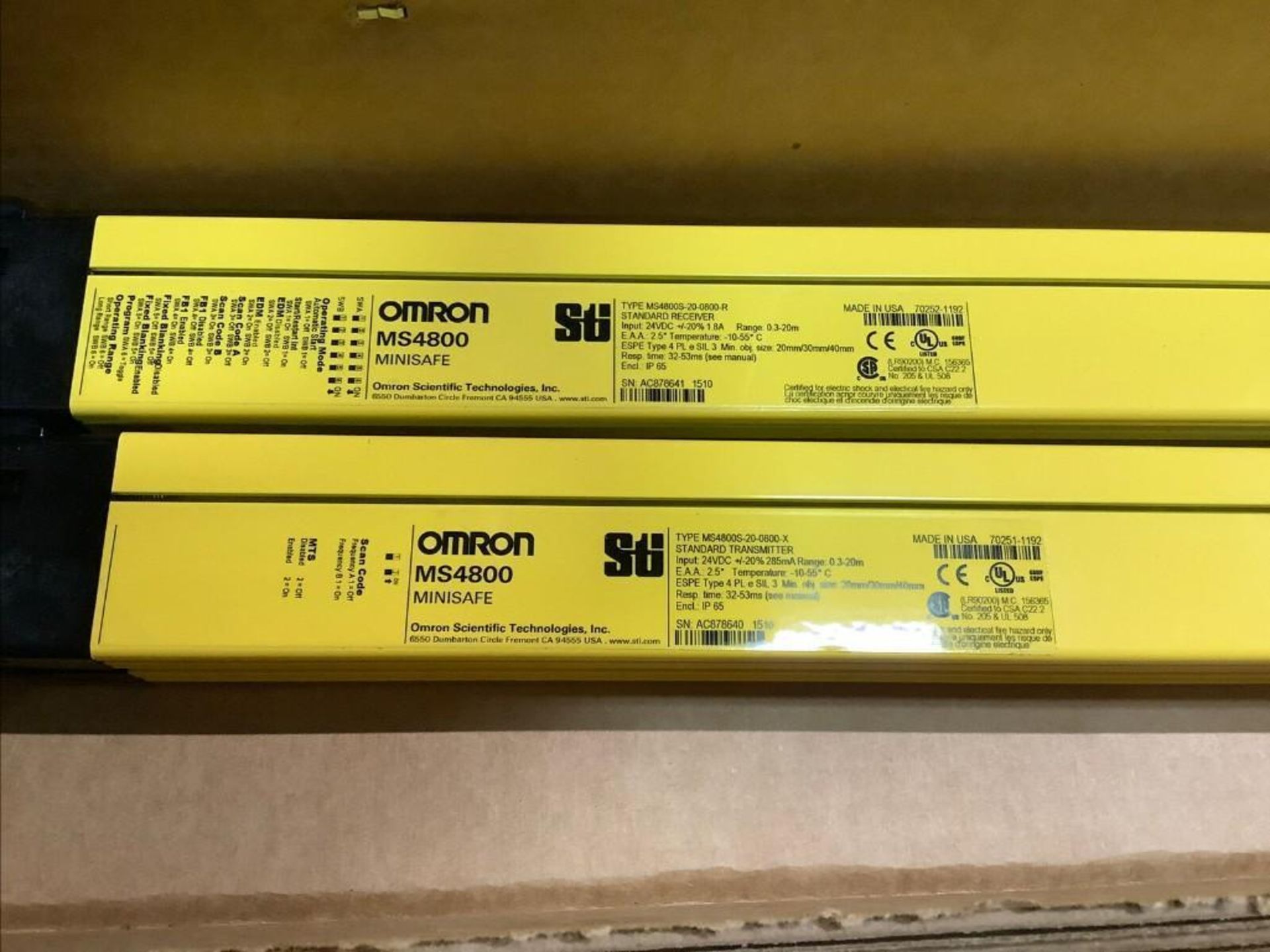 OMRON MS4800S-20-0800-30X-30R LIGHT CURTAIN EMITTER AND RECEIVER - Image 6 of 9